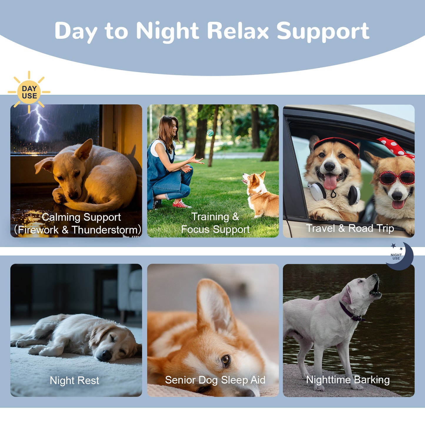 Dog Calming Chews with Melatonin Set, Calming Soft Chews for Dogs for Fireworks, Storms, Thunder, Travel, Road Trip, Day and Night Set