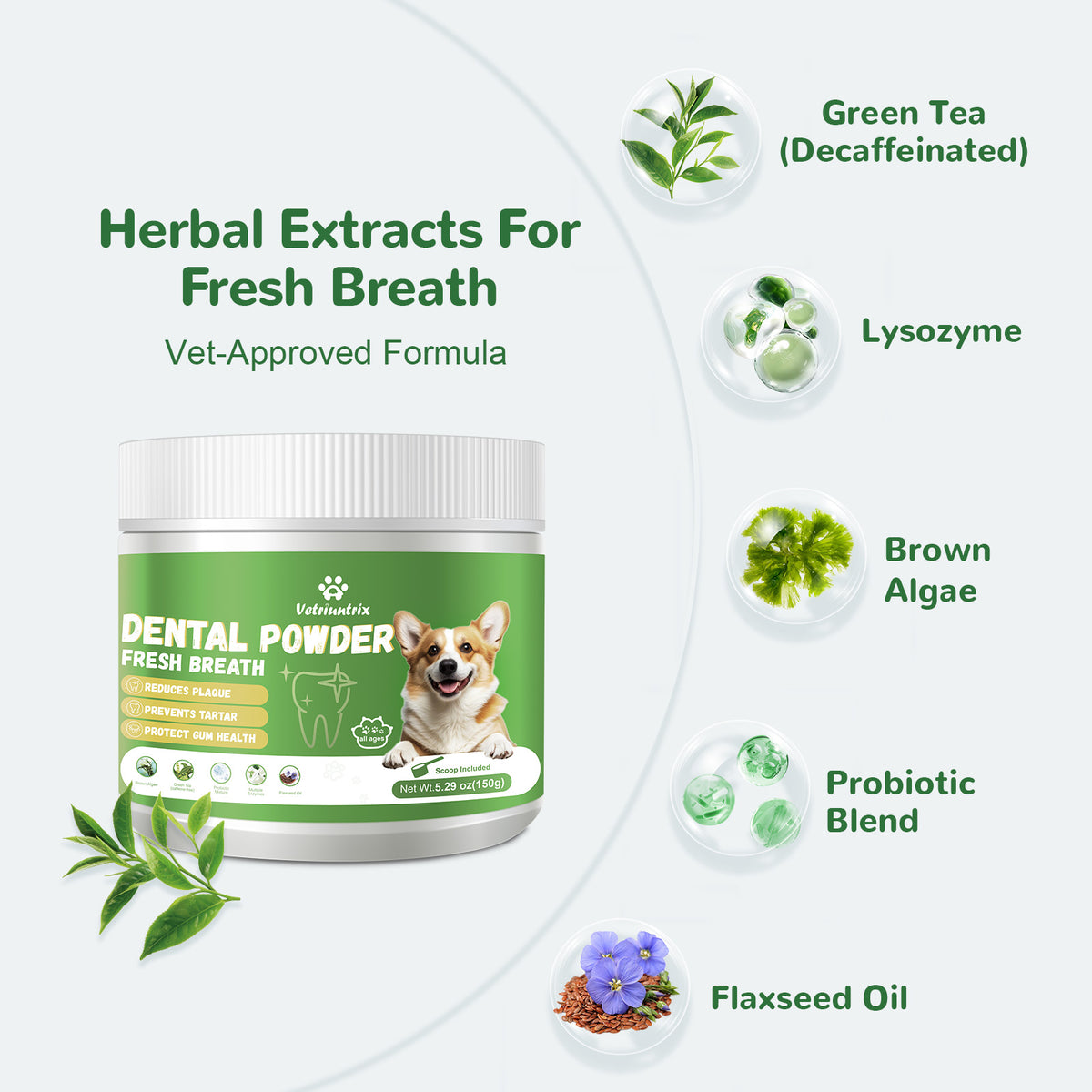 Vetriuntrix Dental Powder Full Series for Dogs Teeth Tartar Remove & Plaque Off, Fresh Breath for Dogs with Natural Plants Extracts and Postbiotics