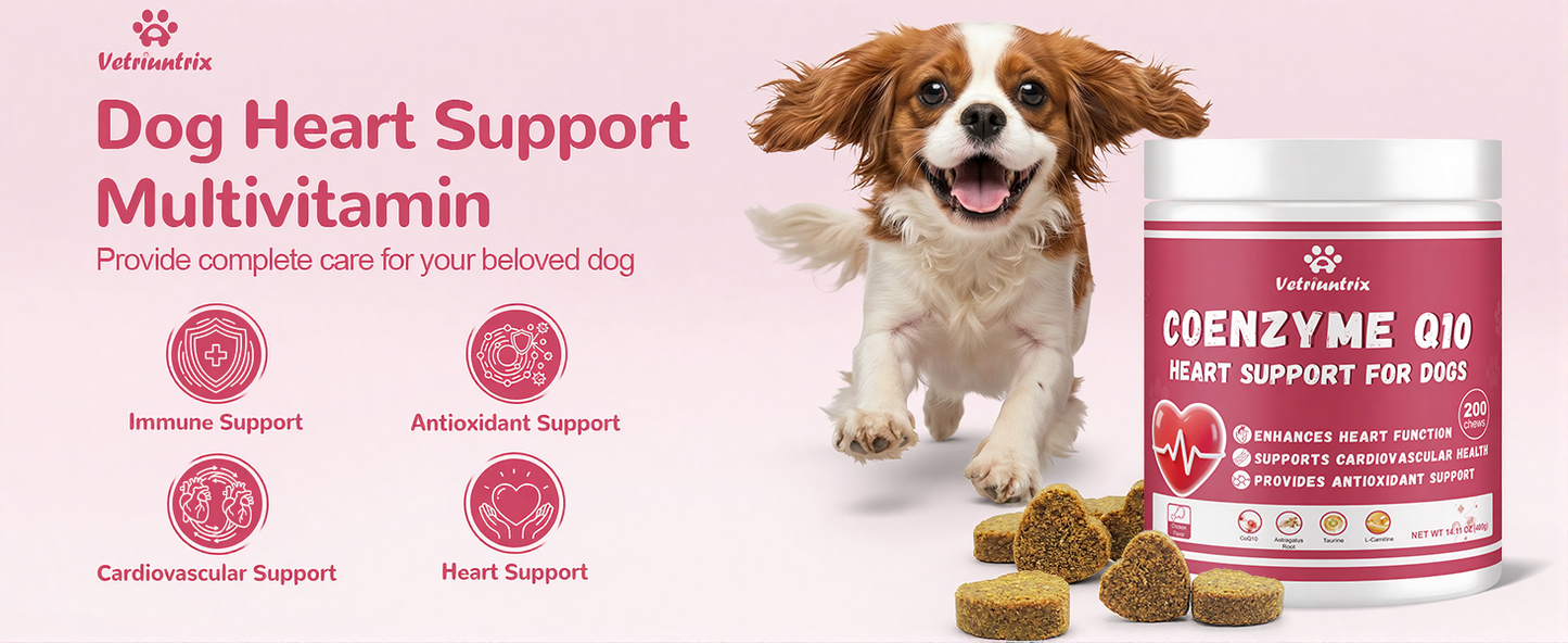 Vetriuntrix Heart Support Supplement for Dogs 200ct, Taurine for Senior & Puppy Dogs, Dog Multivitamin with CoQ10 & L-Carnitine for Heart, Cardiovascular & Antioxidant Support