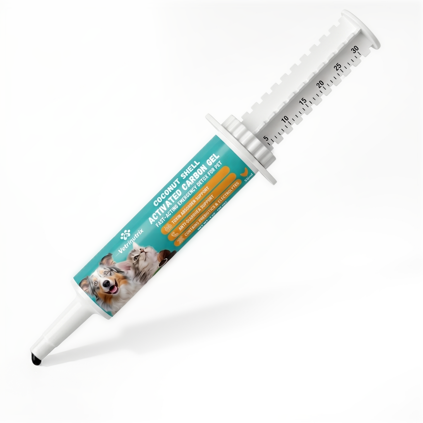 Activated Charcoal for Dogs & Cats - 30ml Anti Diarrhea | Emergency Poison First Aid Kit & Toxin Binder - Oral Paste with Syringe for Accidental Ingestion, Home & Travel