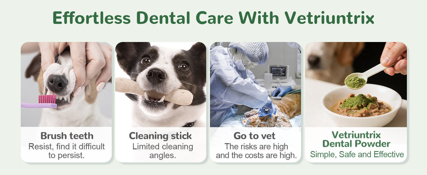 Vetriuntrix Dental Powder Full Series for Dogs Teeth Tartar Remove & Plaque Off, Fresh Breath for Dogs with Natural Plants Extracts and Postbiotics