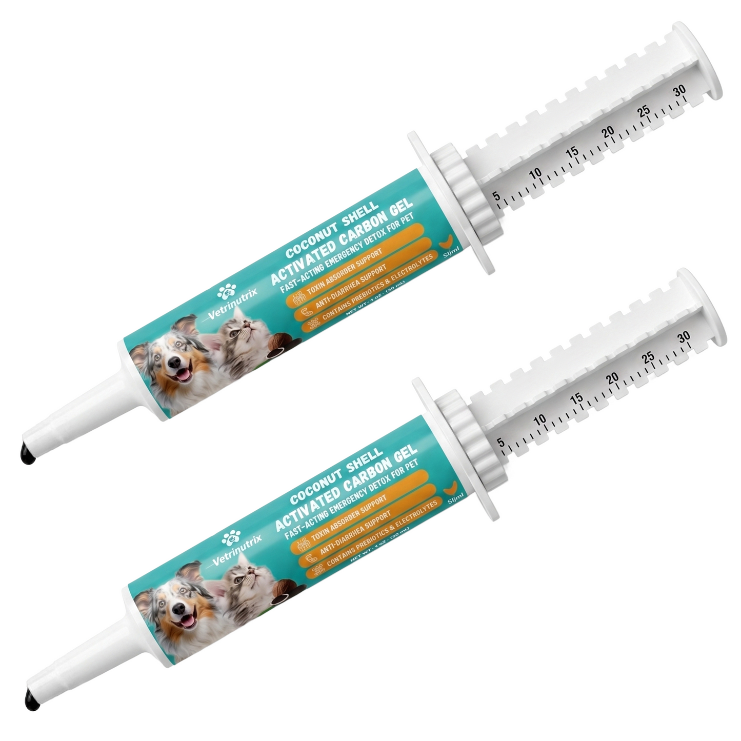 Activated Charcoal for Dogs & Cats - 30ml Anti Diarrhea | Emergency Poison First Aid Kit & Toxin Binder - Oral Paste with Syringe for Accidental Ingestion, Home & Travel